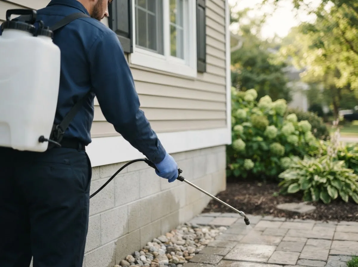 Pest control technician inspecting a home in Northeast Harbor, ME